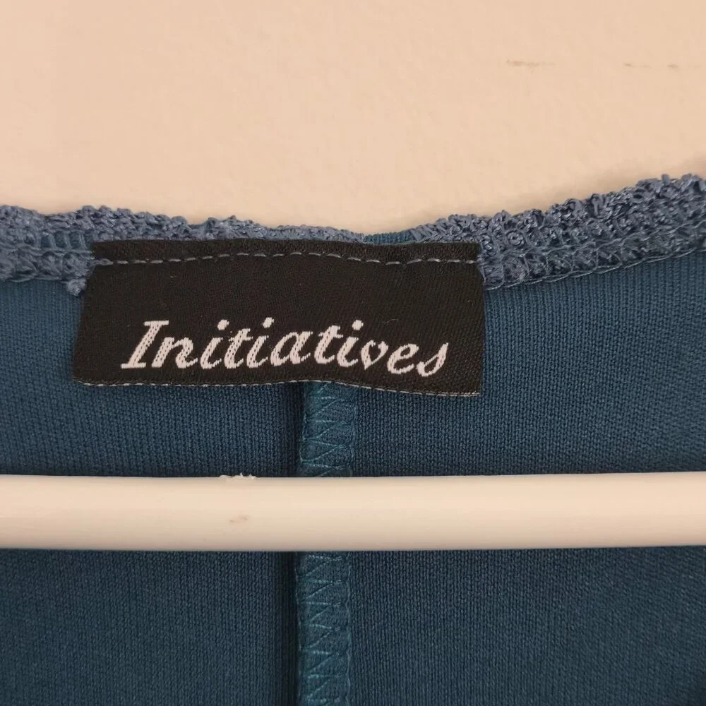 Initiatives Lined Teal Blue Lace Tunic Sharkbite Hem Crochet Lagenlook Blouse XL - Picture 6 of 10